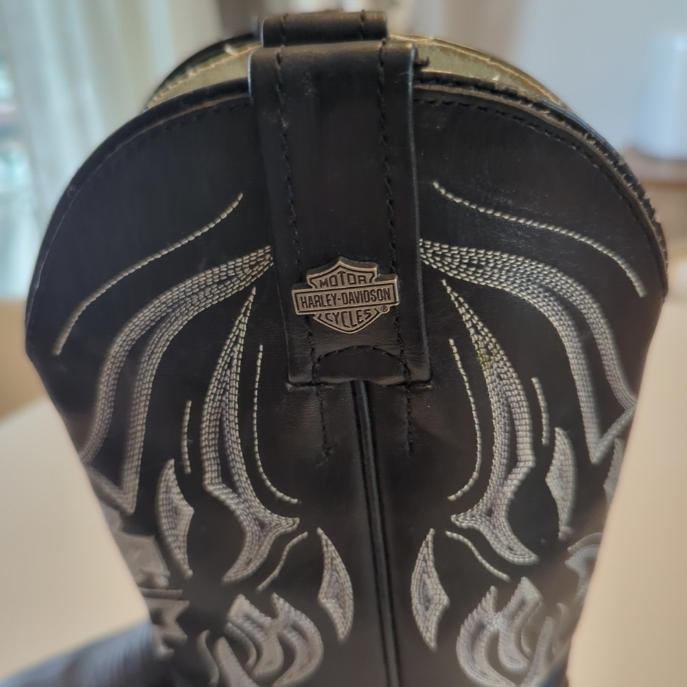Harley Davidson Leather Cowboy Western Leather Boots Size 7 Black 81598 GUC - Picture 2 of 8